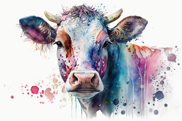 Watercolor cow illustration white background,Generative AI