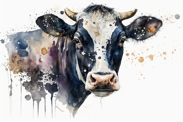 Watercolor cow illustration white background,Generative AI