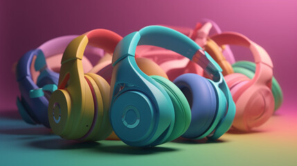 on ear headphones in trending color palette with Generative AI