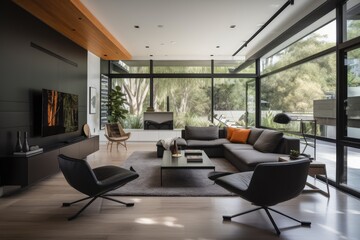 modern home with sleek, minimalist design, featuring open floor plan and sleek furnishings, created with generative ai
