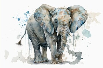 Watercolor elephant illustration white background,Generative AI