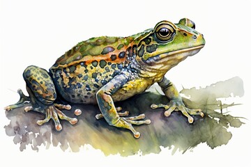 Fototapeta premium Watercolor forg illustration white background,Generative AI