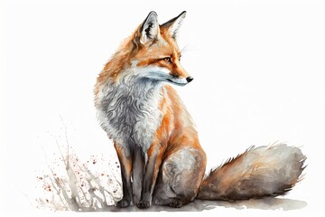 Watercolor fox illustration white background,Generative AI