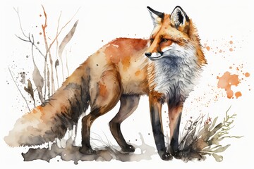 Watercolor fox illustration white background,Generative AI