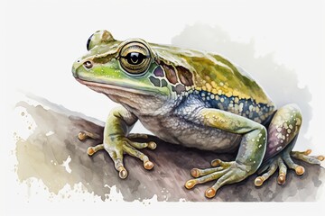 Naklejka premium Watercolor forg illustration white background,Generative AI