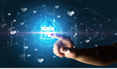 Businessman hand pressing stock graphic information on multitouch screen