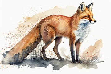 Watercolor fox illustration white background,Generative AI