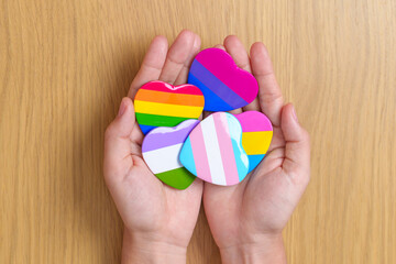 LGBT pride month concept or LGBTQ+ or LGBTQIA+ with rainbow colorful heart shape for Lesbian, Gay, Bisexual, Transgender, Queer, Intersex, Asexual, Agender, Non Binary, Two Spirit, Pansexual