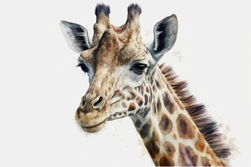 Obraz premium Watercolor giraffe illustration white background,Generative AI