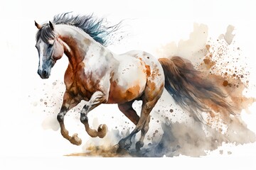 Watercolor horse illustration white background,Generative AI