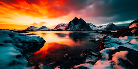 Fototapeta na wymiar Coloured clouds at sunset in a beautiful location in winter