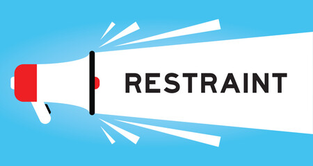 Color megaphone icon with word restraint in white banner on blue background