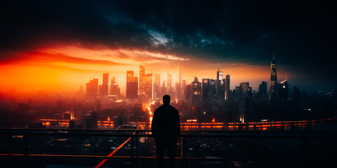 Fototapeta na wymiar Silhouette of a man watching the city