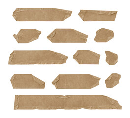 Collection of adhesive tape pieces on transparent background