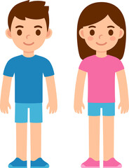 Cute cartoon boy in blue shirt and girl in pink shirt