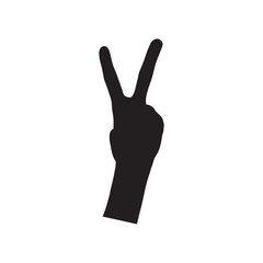 Silhouette hand doing victory or peace sign. Vector illustration.