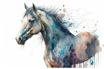 Fototapeta na wymiar Watercolor horse illustration white background,Generative AI