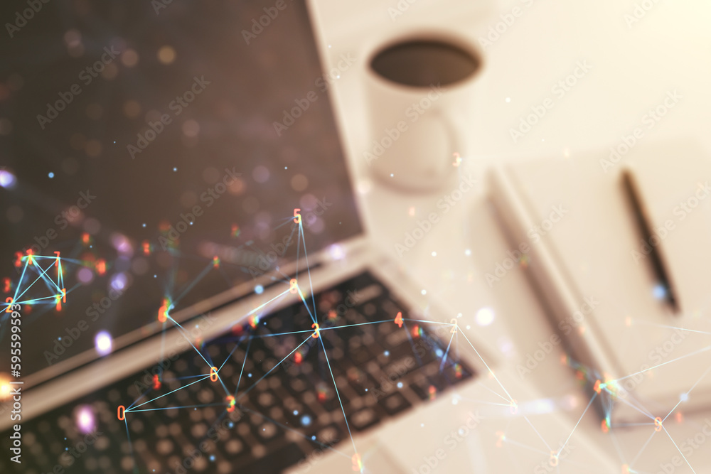 Fototapete creative abstract wireless technology hologram on modern computer background, artificial intelligenc