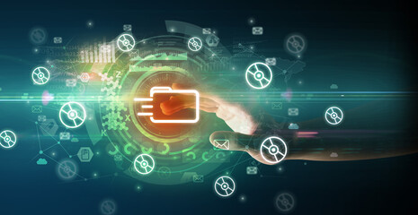 touching with soft gesture multimedia screen with future technology concept