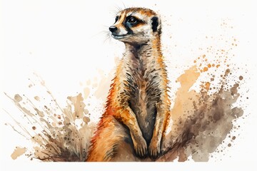 Watercolor meerkat illustration white background,Generative AI
