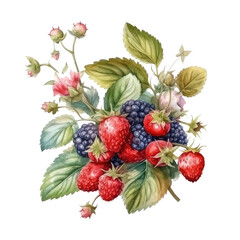 Watercolor strawberry bush. generative ai