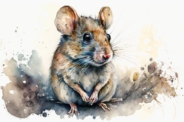 Watercolor mouse illustration white background,Generative AI