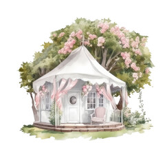 Cozy houses with garden watercolor. generative ai