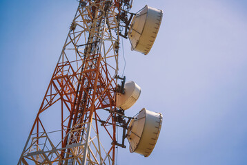 5G Cell Towers for smart mobile telephone on sky background