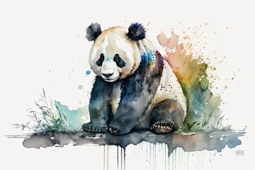 Watercolor panda illustration white background,Generative AI