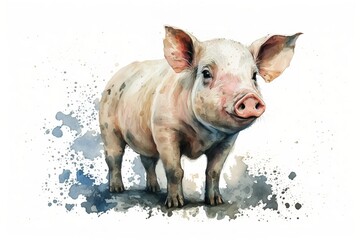 Watercolor pig illustration white background,Generative AI