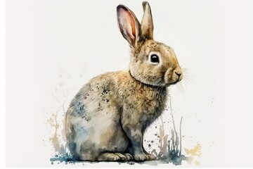 Obraz premium Watercolor rabbit illustration white background,Generative AI