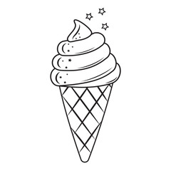 dessert ice cream in a cup black outline, vector isolated illustration in doodle style