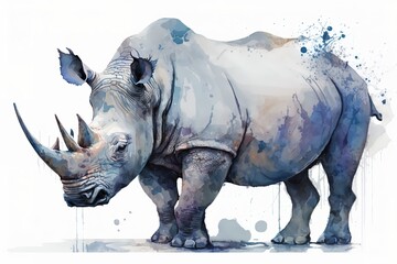 Watercolor rhino illustration white background,Generative AI