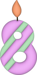 3D pink and green festive number 8 with a candle