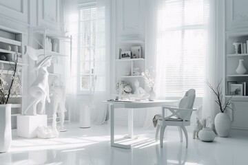 Contemporary white room with chic decor. Generative AI