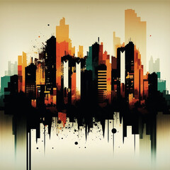 Artistic painting of sky scrapers Abstract style  - obrazy, fototapety, plakaty