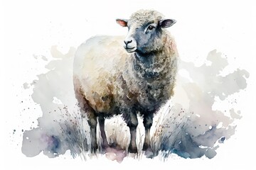 Watercolor sheep illustration white background,Generative AI