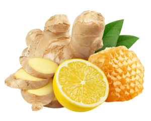 Ginger, Lemon, Honey isolated on white background, full depth of field