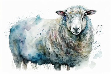 Watercolor sheep illustration white background,Generative AI