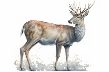 Watercolor sika deer illustration white background,Generative AI