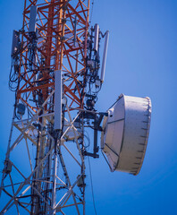 5G Cell Towers for smart mobile telephone on sky background