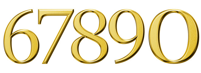 3d luxury gold letter 6, 7, 8, 9, 0