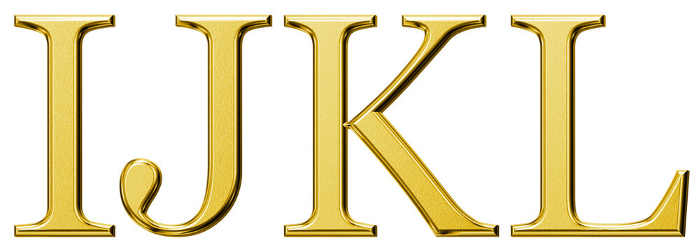 3d luxury gold letter I, J, K, L