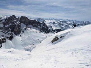 Ski mountaineering on the Sulzfluh. Winter wonderland in the Swiss and Austrian Alps. Skitour in the R&auml;tikon St.Ant&ouml;nien Partnun Switzerland
