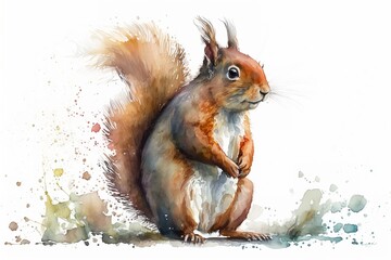 Watercolor squirrel illustration white background,Generative AI