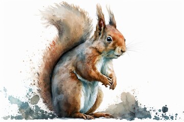 Watercolor squirrel illustration white background,Generative AI