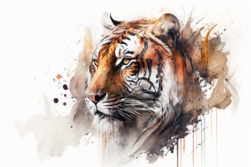 Watercolor tiger illustration white background,Generative AI
