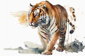 Watercolor tiger illustration white background,Generative AI