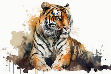Fototapeta na wymiar Watercolor tiger illustration white background,Generative AI