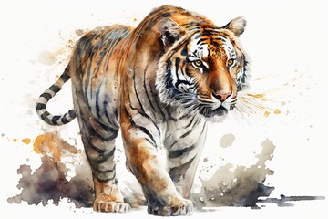 Watercolor tiger illustration white background,Generative AI
